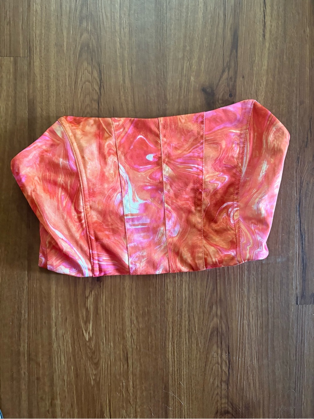 SHEIN Pink and Orange Marble Strapless Bustier